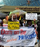 Thai villagers gather ouside Ch. Karnchang Headquarters to protest construction of the Xayaburi Dam