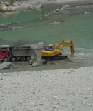Riverbed mining downstream of the Karcham Wangtoo Dam on the Sutlej River. 
