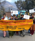 Marchers for the Ganga visited 150 villages in 14 river valleys. Here, Alaknanda river valley walkers approach Srinagar.
