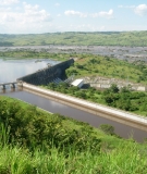 An aerial view of the semi-functional Inga dam on the Congo River.