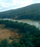 A Teles Pires River dam construction site. The four dams located there are part of the Tapajós Complex, a series of more than 40 dams to be constructed in the Tapajós Basin as part of the Tapajós Complex, an industrial waterway for moving soy to the Atlantic Coast. 