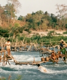 Catching fish in the Khone Falls area, Southern Lao.