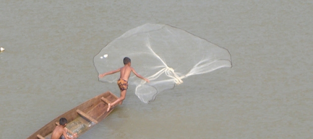 Boys fishing in the Xe Bang Fai River, Laos.