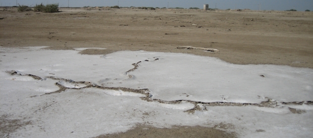 Salt lakes near the Indus delta in Sindh, Pakistan. 