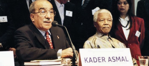 Nelson Mandela and Prof. Kader Asmal launch the World Commission on Dams final report in 2000.