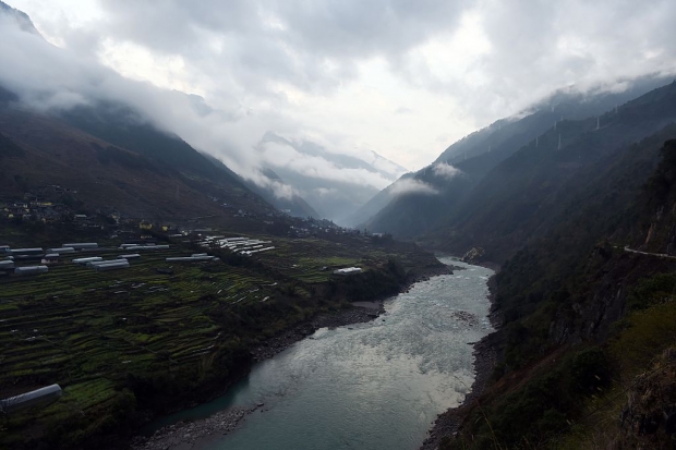 Villages on the bank of the Nu river near Gongshan, in southwest China's Yunnan province. 