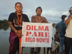 Indigenous Brazilians call on President Dilma Rousseff to cancel the Belo Monte Dam during the Xingu+23 gathering, June 2012