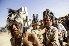 Indigenous people in vigil before the Supreme Court in Brasilia