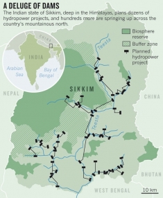 Long stretches of the Teesta River in India’s Himalayan region are being dewatered and fragmented by the dozens of river diversion schemes that are built, planned or under construction.
