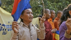 Protest against the Stung Cheay Areng Dam in Cambodia, which would flood protected indigenous lands