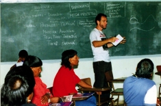 Glenn sharing important information with indigenous Amazon communities