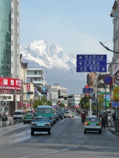 Lijiang with Yulong Snow Mountain in background