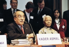 Kader Asmal and Nelson Mandela at the launch of the WCD report
