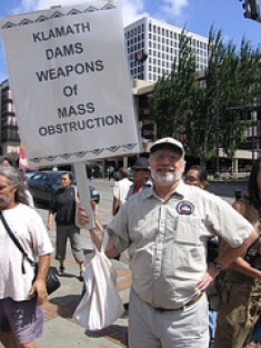 Klamath tribes and allies protest at hydro industry conference in Portland, Oregon. Aug. 2006.