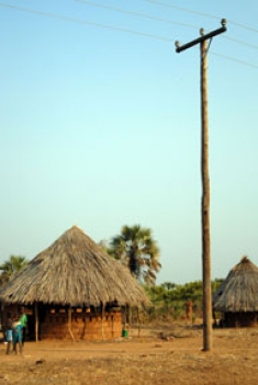 Electricity passes over a village resettled for Kariba Dam, Zimbabwe