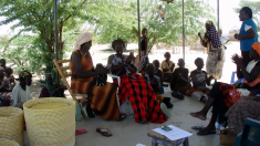 Women's focus group singing a message