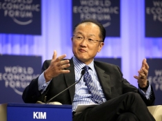 Jim Yong Kim, president of the World Bank Group, gestures during a session at the World Economic Forum on Jan. 24