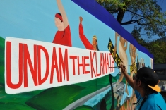 A Water Writes mural project in Orleans, CA sends the message that dams on the Klamath River should come down.