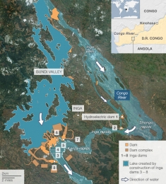 Map of the dams planned as part of the Grand Inga scheme