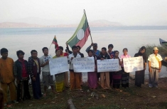 Villagers protest against large dams on Myanmar's Salween River.