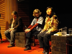 Jeff Kelley, Linda Butler and Li Miao Lovett answering a question from the audience.
