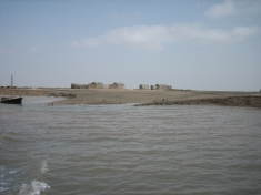 The houses at Keti Bandar in the Indus Delta are disappearing as a consequence of upstream damming and seawater intrusion