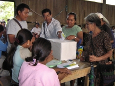 Community members, young and old, recorded their votes on whether Guatemala’s Xalala Dam should proceed.