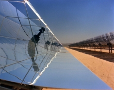 A line-concentrator solar power plant in the Mojave Desert, California.