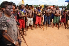 Indigenous protestors at Pimental coffer dam, Belo Monte Dam site, June 28, 2012