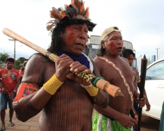 Xikrin Kayapo leaders in Altamira for a series of talks between the indigenous communities along the Xingu River affected by the Belo Monte Dam and the dam building consortium Norte Energia.  